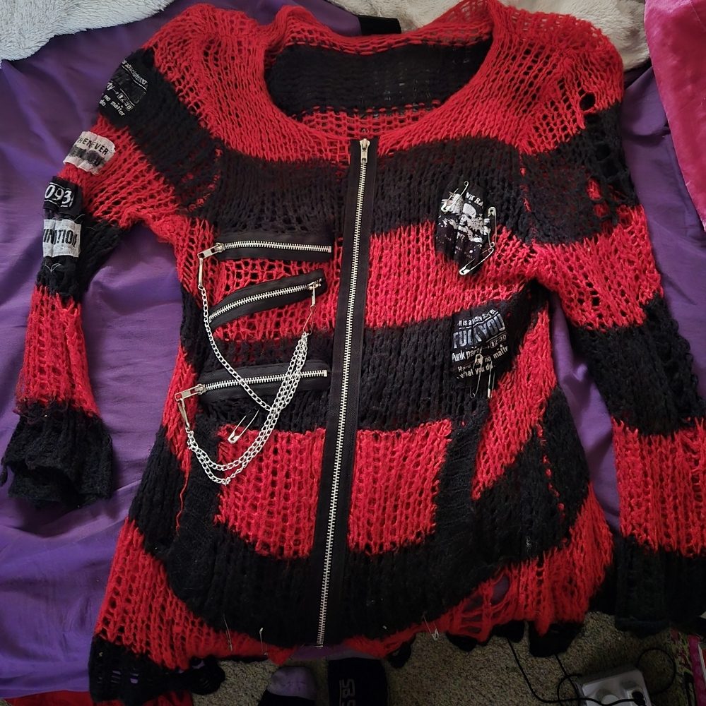 Red and Black Sweater with Bold Stripes From Queen Of Darkness